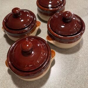 Brown & Cream Ceramic Covered Ramekins - Set of 4, Vintage